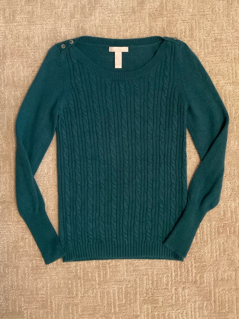 💚 Banana Republic 100% Cashmere Cable Knit Sweater Green S/M EUC Old Money